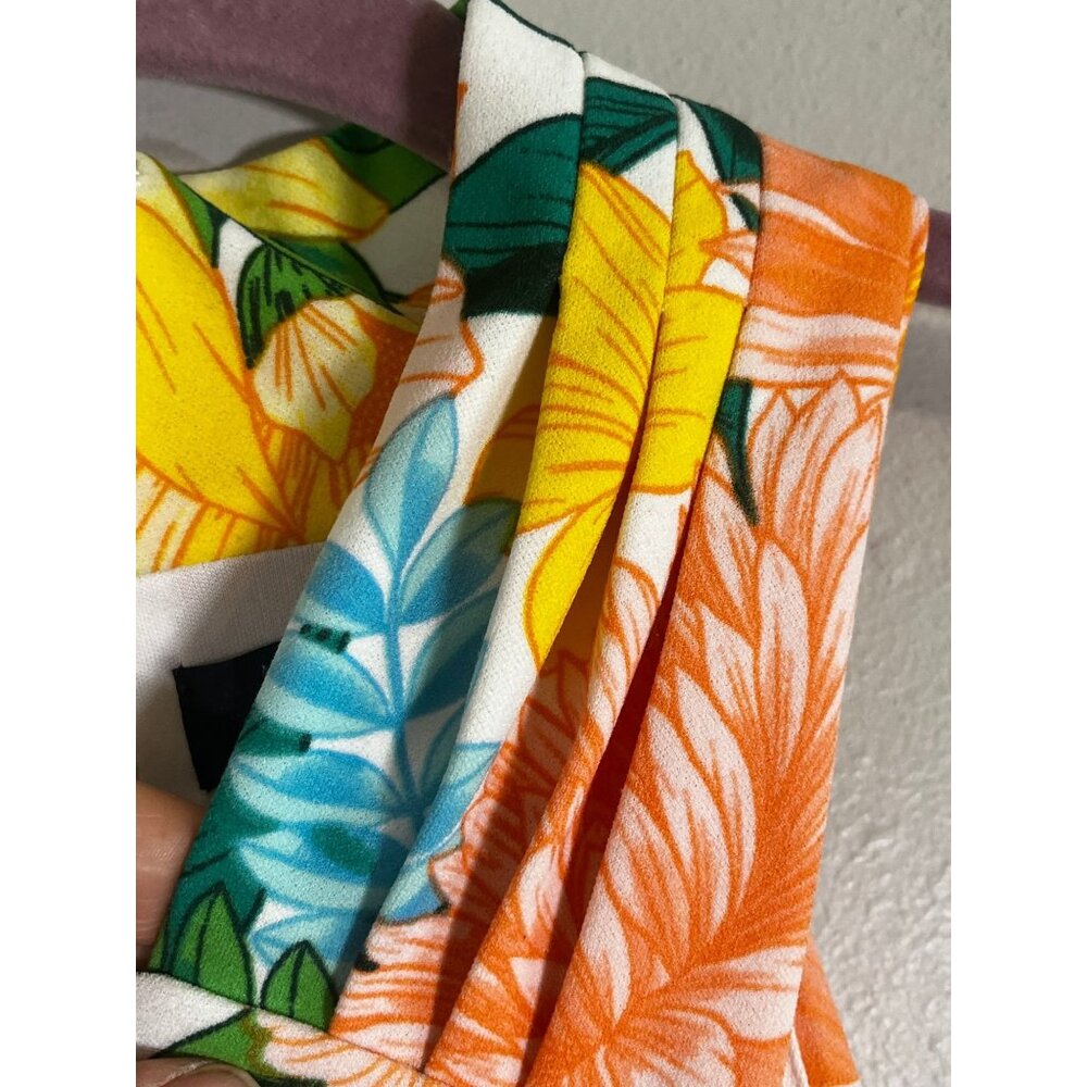 Colorful Floral Halter Maxi Dress Orange M Tropical Resort Bodycon Cottage 90s - Picture 7 of 13
